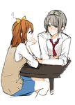  1girl ? blush chin_rest ftm genderswap genderswap_(ftm) kousaka_honoka love_live!_school_idol_project minami_kotori school_uniform sitting smile sofy sweatdrop table 