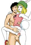  1girl animal_ears anus ass black_hair blonde_hair bottomless bunny_ears bunny_tail carrot_(one_piece) furry hat hetero highres kurita monkey_d_luffy one_piece penis pussy sex standing tail vaginal 