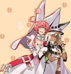  breasts cape cleavage dark_skin elphelt_valentine green_eyes guilty_gear guilty_gear_xrd hat pink_hair platinum_blonde ramlethal_valentine rod_(rod4817) 