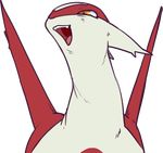  feathers female feral latias laugh legendary_pok&eacute;mon nintendo open_mouth pok&eacute;mon red_feathers solo teeth tongue unknown_artist video_games white_feathers yellow_eyes 