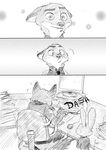  anthro canine comic cute disney duo female fox judy_hopps lagomorph long_ears male mammal monochrome nick_wilde rabbit rem289 zootopia 