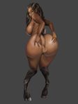  anus bending big_breasts big_butt breasts brown_hair butt erzebetblah faun female fluffy gaping hair hooves horn nipples pointy_ears presenting pussy satyr solo spreading standing thick_thighs tongue 