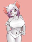  clothed clothing clothing_lift coffinberry eve_(coffinberry) hair looking_at_viewer mammal mouse multicolored_hair navel navel_piercing panties piercing pink_background pink_hair red_eyes rodent shirt shirt_lift simple_background smile two_tone_hair underwear white_hair white_panties white_shirt 