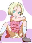  blonde_hair bloomers blue_eyes child female grin hairband panties satsuyo sitting smile solo upskirt 