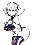  breasts capcom female halter_top halterneck keppok looking_at_viewer monochrome panties rockman rockman_dash solo thighhighs tongue tongue_out tron_bonne white_background 