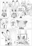  anthro canine comic cute disney duo female fox judy_hopps lagomorph long_ears male mammal monochrome nick_wilde rabbit rem289 zootopia 