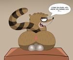  anus balls bedroom_eyes butt cartoon_network half-closed_eyes invalid_tag male perineum raised_tail regular_show rigby_(regular_show) seductive solo teeth tongue 