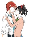  1girl eye_contact ftm genderswap genderswap_(ftm) hand_on_another&#039;s_chin hand_on_another&#039;s_shoulder hand_on_another's_chin hand_on_another's_shoulder looking_at_another love_live!_school_idol_project necktie nishikino_maki school_uniform sofy white_background yazawa_nico 