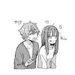  1girl angry closed_eyes eyes_closed greyscale kitashirakawa_tamako long_hair momose_(oqo) monochrome ooji_mochizou pout short_hair tamako_market translated translation_request 