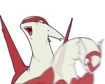  feathers female feral latias laugh legendary_pok&eacute;mon nintendo open_mouth pok&eacute;mon red_feathers scared solo sweat teeth tongue unknown_artist video_games white_feathers yellow_eyes 