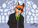  animated askthezpd canine dancing disney eyewear fox fur glasses green_shirt male mammal microphone necktie nick_wilde orange_fur rick_astley rickroll solo zootopia 