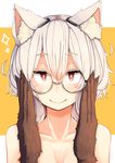  1girl adjusting_glasses animal_ears fur glasses highres long_hair looking_at_viewer original plan_(planhaplalan) silver_hair solo 