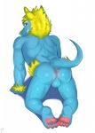  all_fours anthro anthrofied anus backsack balls barefoot butt canine digitigrade grin inviting looking_at_viewer looking_back male mammal manectric nintendo nude perineum plantigrade pok&eacute;mon presenting presenting_hindquarters raised_tail rear_view seyrmo signature solo video_games 