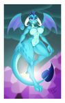 2016 anthro big_breasts border breasts dragon featureless_breasts female friendship_is_magic grin half-closed_eyes hi_res horn jrvanesbroek looking_at_viewer my_little_pony navel nude outside princess_ember_(mlp) scalie sharp_teeth slit_pupils solo teeth wings 