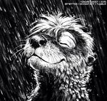  2015 black_nose blackteagan digital_media_(artwork) eyes_closed fur hair headshot_portrait male mammal monochrome mustelid otter outside portrait raining sketch smile solo twitch_(character) water wet whiskers 