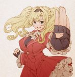  1girl blonde_hair cravat fighting_stance fingerless_gloves frills gloves kanzuki_karin kanzuki_karin_(cosplay) long_hair nokinhizadati street_fighter street_fighter_v zeta_(granblue_fantasy) 