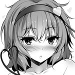  1girl blush greyscale heart komeiji_satori monochrome nironiro touhou 