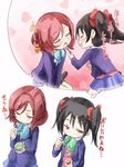  2girls black_hair love_live!_school_idol_project multiple_girls nishikino_maki red_eyes red_hair school_uniform spoon thought_bubble translated twintails yazawa_nico yohane 