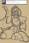  2016 anthro areola balls big_breasts breasts dickgirl dragon flaccid freckles_(artist) friendship_is_magic horn intersex looking_at_viewer monochrome my_little_pony nipples penis princess_ember_(mlp) scalie solo tumblr wings 