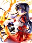  bishoujo_senshi_sailor_moon black_hair bow bow_(weapon) cowboy_shot earrings elbow_gloves fire gloves hino_rei jewelry long_hair looking_at_viewer magical_girl mars_flame_sniper purple_bow purple_eyes red_bow red_sailor_collar red_skirt sailor_collar sailor_mars sailor_senshi_uniform shirataki_kaiseki signature skirt smile solo star star_earrings tiara weapon white_background white_gloves 
