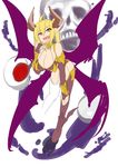  absurdres blonde_hair blush boots breasts cleavage demon_girl demon_wings elbow_gloves gloves highres horns huge_breasts kirome_(kamipaper) open_mouth skull solo twintails wings 