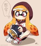  1girl clothes_writing domino_mask eromame inkling mask shoes sneakers splatoon tentacle_hair 