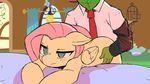  2016 all_fours animated anon bestiality blue_eyes blush clothed clothing doggystyle duo equine female feral fluttershy_(mlp) friendship_is_magic from_behind_position green_skin hair inside interspecies long_hair male male/female mammal my_little_pony necktie pegasus pink_hair sex starykrow wings 