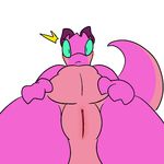  2016 aliasing anthro blue_eyes blush female horn kobold nude pussy reptile scalie solo spaffy trout_(artist) 