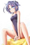  akino_coto blue_eyes blue_hair competition_school_swimsuit highres one-piece_swimsuit original school_swimsuit short_hair simple_background solo swimsuit 