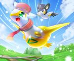  ambiguous_gender cloud cute dragon duo emolga eruku fangs feathers feral flying flying_squirrel grass green_eyes hat latias legendary_pok&eacute;mon mammal nintendo open_mouth outside pok&eacute;mon rodent scard shiny_pok&eacute;mon sky squirrel tongue video_games white_feathers yellow_feathers 