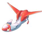  3_fingers ambiguous_gender blush cute dragon eruku feathers feral latias legendary_pok&eacute;mon looking_at_viewer nintendo pok&eacute;mon red_feathers simple_background smile solo video_games white_background white_feathers yellow_eyes 