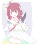  asymmetrical_clothes atelier_(series) atelier_sophie bad_id bad_pixiv_id black_gloves brown_eyes brown_hair collarbone gloves hair_ornament hat jewelry maromi_(am97) midriff navel necklace open_mouth shirt single_glove smile solo sophie_neuenmuller strapless upper_body 