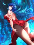  a-line blue_hair brown_eyes dress highres long_hair original smile solo 