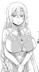  asanagi blush braid breasts character_request dress greyscale huge_breasts long_hair monochrome smile solo source_request 