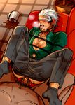  anal anus ass bara blush body_hair couch cum cumdrip drooling erection male_focus mask penis restrained rope saliva sex silver_hair size_difference socks sweat wince yaoi 