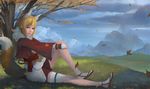  animal_ears blonde_hair field fire_emblem fire_emblem_if fox_ears fox_tail grass kinu_(fire_emblem_if) kitsune leaf looking_at_viewer sitting solo tail tree yagaminoue 