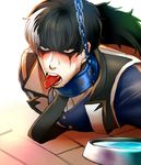  1boy black_hair blush character_request collar gyakuten_saiban gyakuten_saiban_5 leash male_focus multicolored_hair pet silver_hair sweat tongue tongue_out yaoi yuugami_jin 