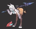  anthro bent_over blue_eyes breasts cleavage clothed clothing female final_fantasy final_fantasy_ix freya_crescent grey_background hair hat long_hair looking_at_viewer mammal melee_weapon polearm rat rodent simple_background solo spear square_enix tabletorgy_(artist) video_games weapon white_hair 