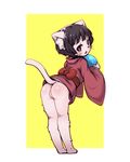  artist_request black_hair cat furry japanese_clothes omunikin open_mouth original purple_eyes short_hair solo 