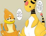  ampharos animal_genitalia brown_background buizel comparing comparing_penis duo english_text feral genital_slit iro_suzume male nintendo pok&eacute;mon pok&eacute;mon_mystery_dungeon simple_background slit text translated video_games ぃろすずめ 