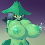  amber_eyes anthro areola big_breasts big_nipples black_hair blue_blush blush breasts cacturne cactus female flora_fauna green_nipples hair hat huge_breasts humanoid jcdr lactating long_hair milk nintendo nipples nora nude plant pok&eacute;mon pok&eacute;morph smile solo spikes thorns video_games 