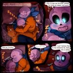  &lt;3 bedroom blue_eyes blush bone comic english_text fontcest incest lizherubones male monster papyrus_(undertale) sans_(undertale) sibling skeleton sleeping text underswap undertale video_games 