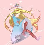  bad_id bad_pixiv_id blonde_hair blue_dress blue_eyes boots dress facial_mark full_body gmmrn hairband heart horns long_hair open_mouth pantyhose red_footwear smile solo star star_butterfly star_vs_the_forces_of_evil striped striped_legwear very_long_hair wand 