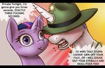  2016 captainpudgemuffin clothing duo english_text equine female feral friendship_is_magic hair hat horn male mammal multicolored_hair my_little_pony princess_celestia_(mlp) screaming stare teeth text tongue tongue_out twilight_sparkle_(mlp) unicorn 