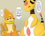  ampharos animal_genitalia brown_background buizel comparing comparing_penis duo english_text feral genital_slit iro_suzume male nintendo penis pok&eacute;mon pok&eacute;mon_mystery_dungeon simple_background slit small_penis_humiliation tapering_penis text translated video_games ぃろすずめ 