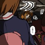  anglerfish bangs blue_jacket blunt_bangs brown_hair comic emblem from_behind girls_und_panzer ground_vehicle headphones jacket long_hair long_sleeves looking_at_another looking_back military military_uniform military_vehicle motor_vehicle multiple_girls nishizumi_miho noumen ooarai_military_uniform orange_eyes orange_hair panzerkampfwagen_iv short_hair sweat takebe_saori tank tank_interior translated uniform 