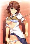  bdsm biribiri blush bondage bound bow bow_bra bra breasts cum cum_on_body cum_on_breasts cum_on_hair cum_on_lower_body cum_on_upper_body electricity frilled_bra frills hair_ornament hairpin highres homu_(seven_deadly_sins) looking_at_viewer medium_breasts misaka_mikoto panties solo striped striped_bra striped_panties sweater_vest to_aru_kagaku_no_railgun to_aru_majutsu_no_index underwear undressing 