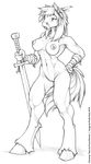  2010 abs anthro black_and_white black_eyes breasts english_text equine feathers female hair holding_object holding_weapon hooves horse lips mammal melee_weapon monochrome muscular muscular_female muscular_legs navel nipples nude pussy simple_background sketch solo sword taura text traditional_media_(artwork) watermark weapon white_background white_sclera wolfy-nail 