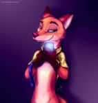  anthro bottomless canine cellphone clothed clothing disney dragk flashing fox green_eyes hi_res lagomorph looking_at_viewer male mammal nick_wilde nude phone raised_shirt selfie shirt simple_background smile solo zootopia 