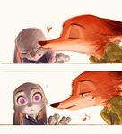  2016 anthro canine comic disney duo english_text female fox judy_hopps kissing lagomorph long_ears male mammal nick_wilde rabbit rem289 simple_background text zootopia 